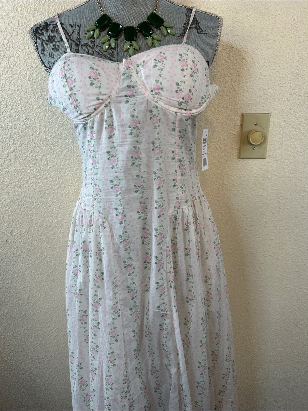 Floral Cotton Chemise Nightgown - White with Pink Floral - Picture 3 of 5